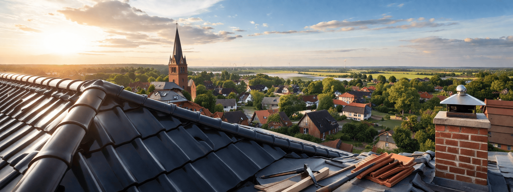 Dachlandschaft im goldenen Sonnenlicht